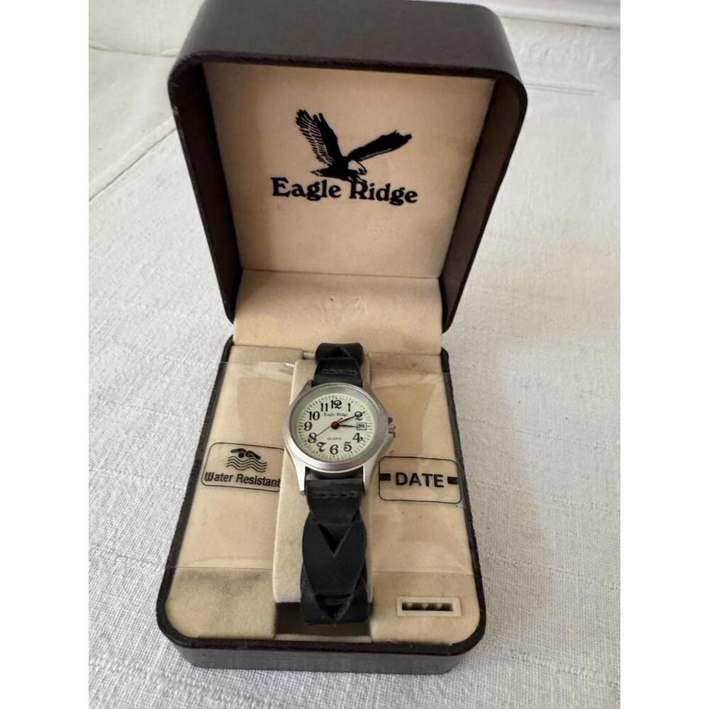 Eagle Ridge Women Watch Stainless Steel Brown Leather 24hr Date White Quartz